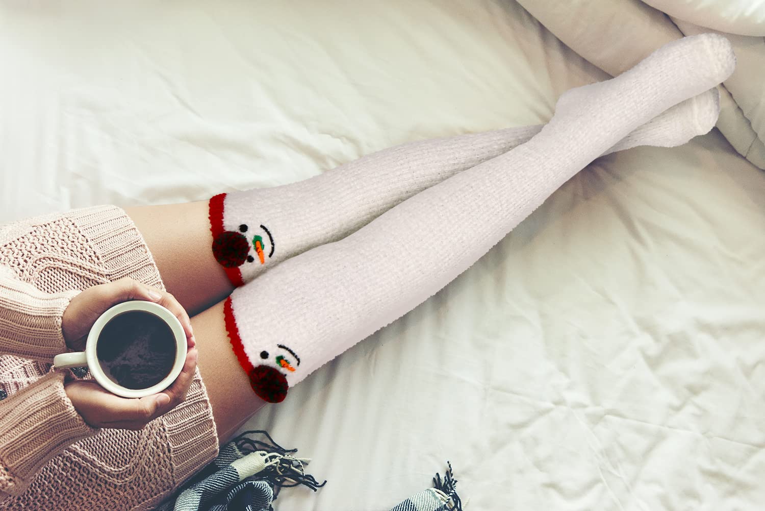 Benefeet Cute Animal Fuzzy Knee High Socks for Women & Girls - Funny Striped Cozy Winter Warm Fluffy Thigh High Socks Leg Warmers - Perfect for Cold Weather, Christmas Gifts & Fashion Outfits