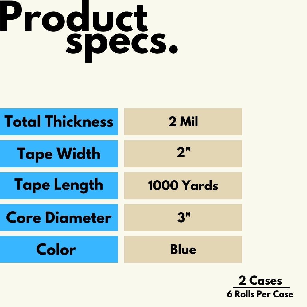 PSBM Blue Packing Tape 2 Inch x 1000 Yards (12 Pack) - Heavy Duty Colored Packaging Tape for Machine Dispensers | Commercial, Industrial & Shipping Use | Perfect for Warehouse, E-commerce & Logistics Packaging