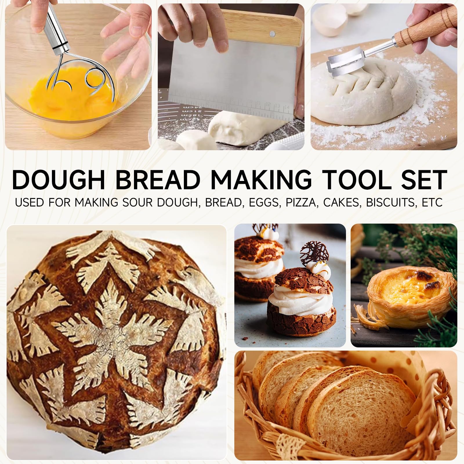 Premium Handcrafted Bread Lame Set - 3-Piece Sourdough Scoring Tool Kit with 5 Blades, Danish Dough Whisk & Dough Scraper - Perfect for Artisan Bread Baking, Home Baker Gifts & Professional Kitchen Use