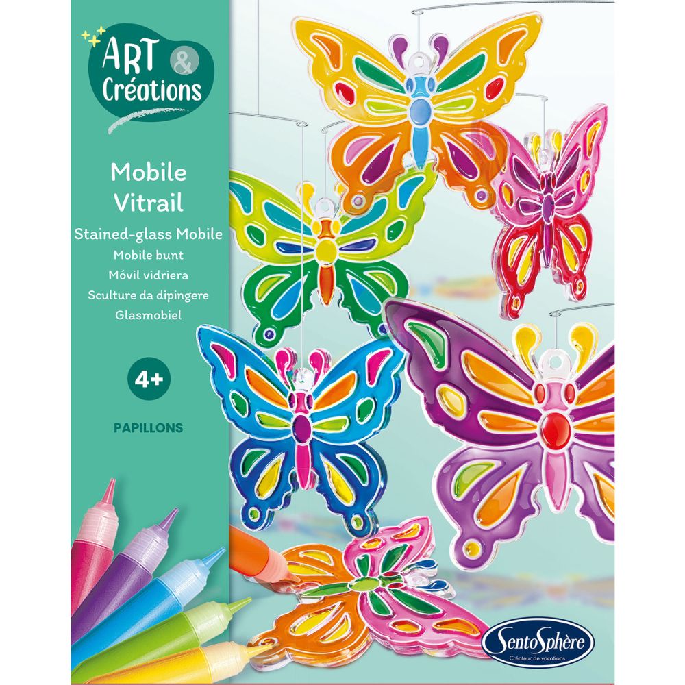 Sentosphere Stained Glass Butterfly Mobile Kit - DIY Sun Catcher Craft for Kids & Adults - Perfect for Nursery Decor, Window Hanging, Gift Idea