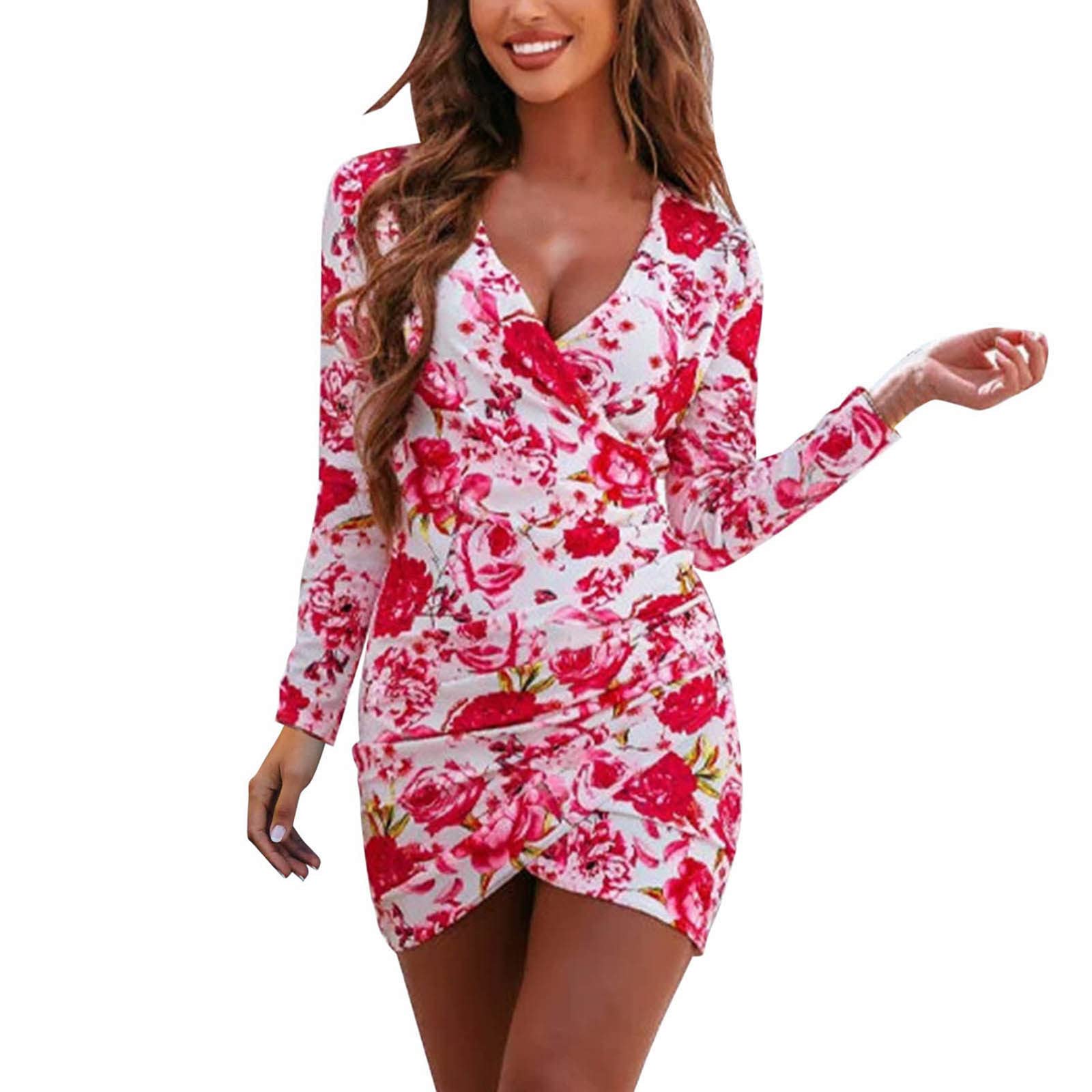 Sexy Deep V Neck Long Sleeve Bodycon Ruched Mini Dress for Women - Tummy Control Party Cocktail Dress | Perfect for Night Out, Club, Date Night & Special Occasions