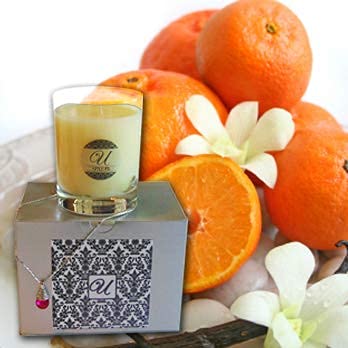 Orange Vanilla Scented Candle in 14 oz Glass Jar with Surprise Jewelry Necklace ($10-$10,000 Value) - Perfect for Home Decor, Gifts & Relaxation