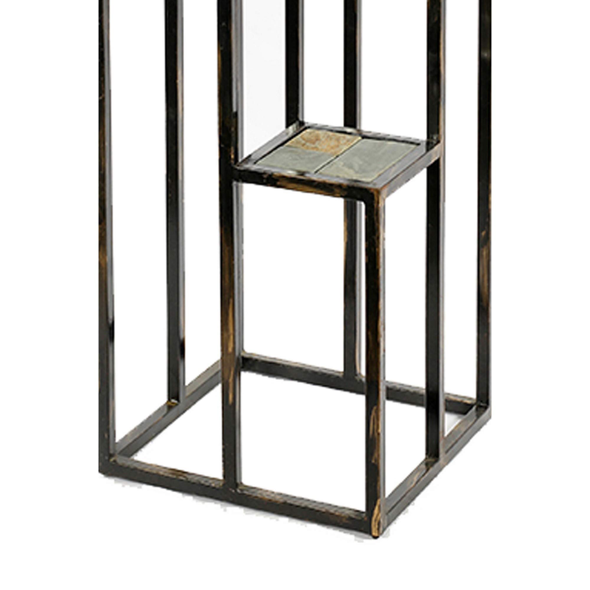 Benjara BM216737 4-Tier Cast Iron Plant Stand with Stone Topping - Black & Gold Decorative Shelf for Indoor/Outdoor Plants, Flowers, and Home Decor