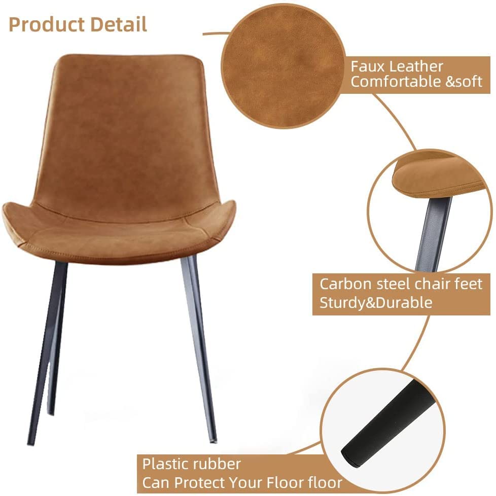 Modern Upholstered Faux Leather Dining Chairs Set of 4 - Sturdy Metal Legs & Comfortable Cushion Seats for Kitchen, Dining Room, Restaurant, or Home Office (Brown)