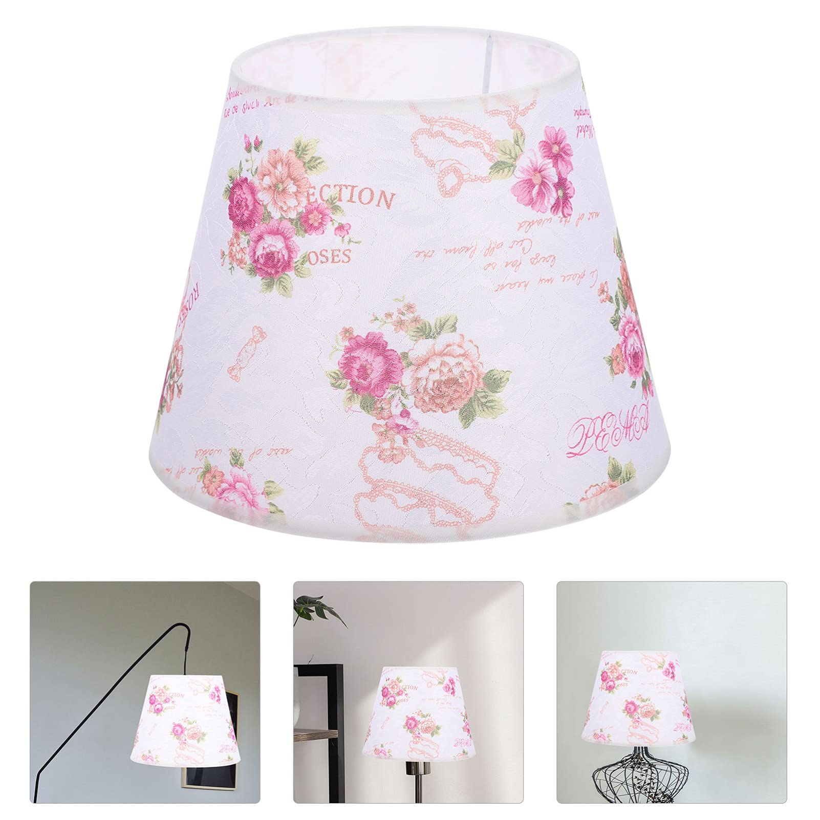 Floral Drum Lamp Shade - Clip-On Table Lamp Cover for Desk, Nightstand, Bedroom, Living Room & Office - Soft Rosy Light Fixture for Cozy Ambiance & Reading Nook Decor
