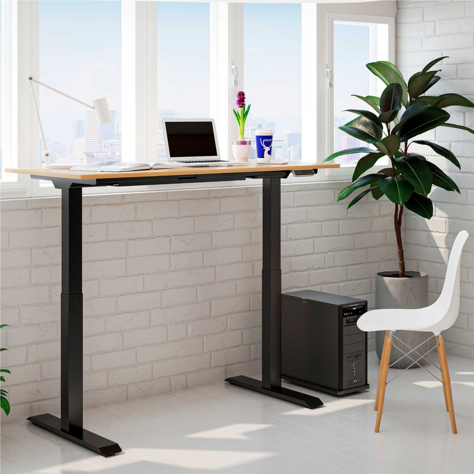 Premium Oak Electric Height Adjustable Standing Desk - 55