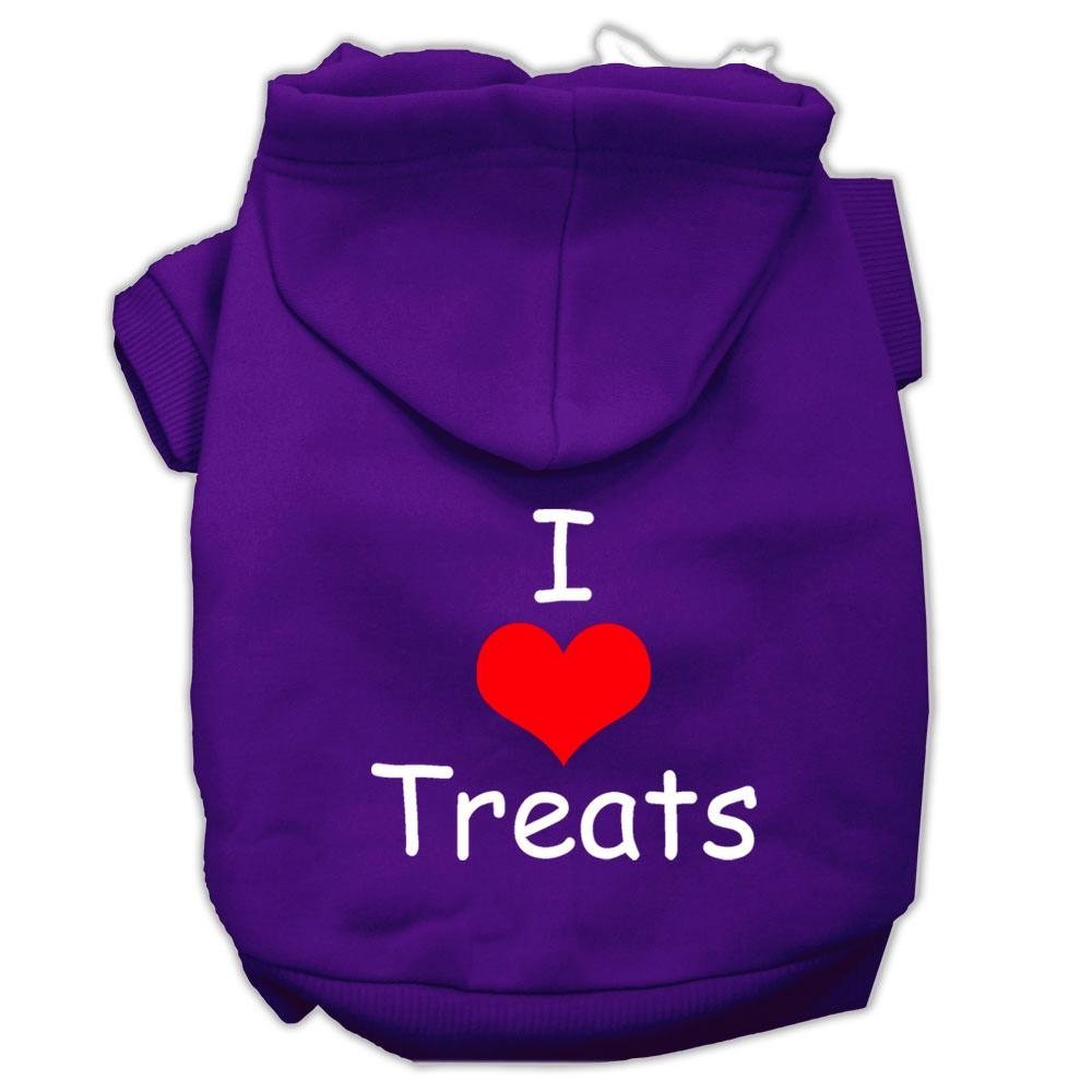 Purple XS Pet Hoodie for Dogs & Cats (0-3 lbs) - 'I Love Treats' Screen Printed Design | Cozy Winter Outfit for Small Pets