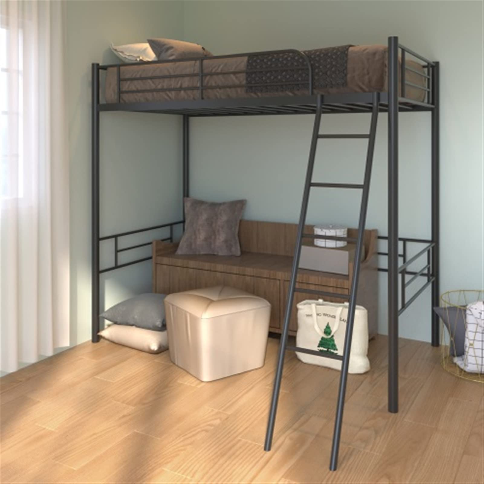 Solid Wood Twin Triple Bunk Loft Bed with Ladder & Guard Rail - Sturdy ATH-S Design for Kids & Adults - No Box Spring Needed (Black) - Perfect for Small Spaces, Dorms & Shared Kids' Rooms