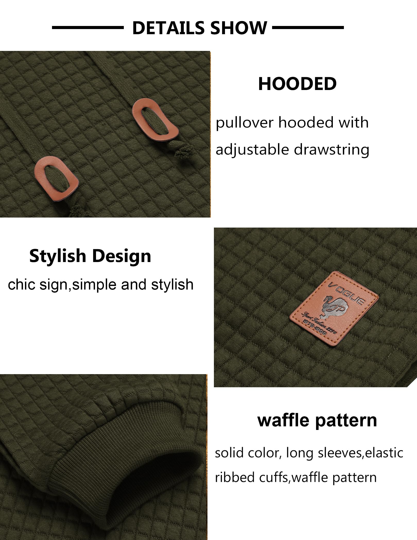 COOFANDY Men's Hooded Sweatshirt - Casual Long Sleeve Waffle Knit Pullover Hoodie with Drawstring | Perfect for Fall, Winter & Outdoor Activities