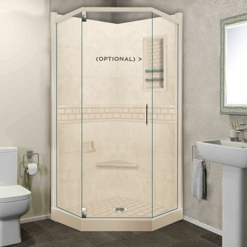 Neo Angle Desert Sand Sistine Stone & Subway Tile DIY Shower Remodel Kit - Easy Bathroom Upgrade for Modern Home Renovation