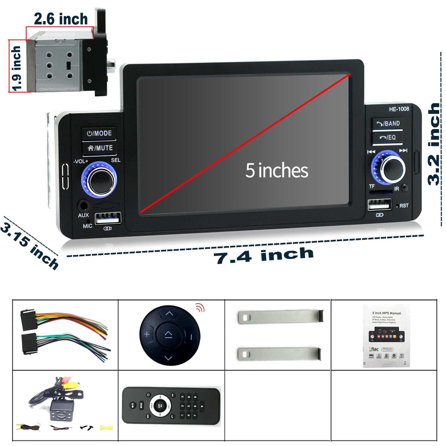 5 Inch Car Radio Stereo with Wireless CarPlay & Android Auto, Bluetooth, FM Radio - Wireless Steering Wheel Control, Video & Audio Player - Perfect for Upgrading Your Car's Entertainment System
