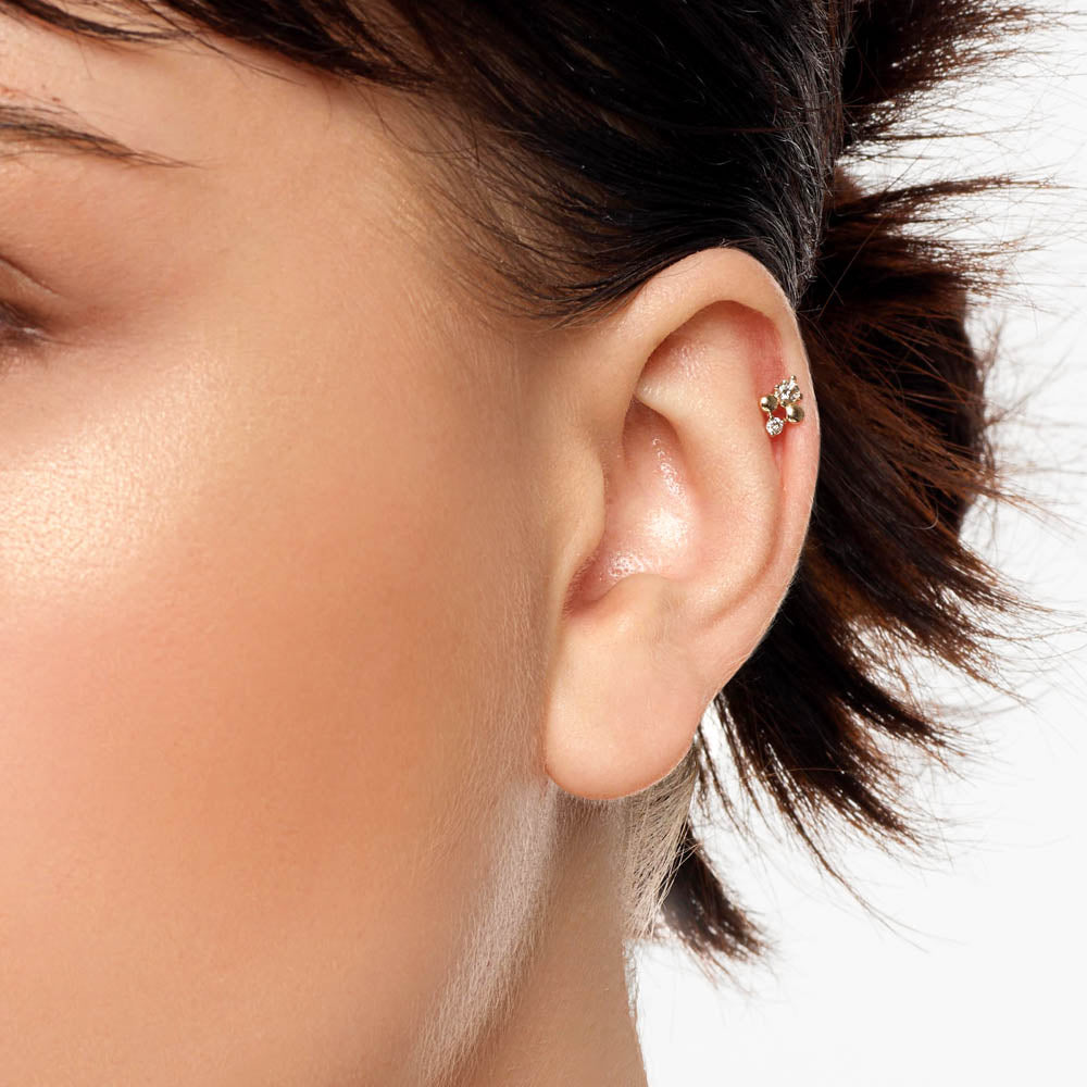 10k Gold Diamond and Ball Quartet Helix Single Stud Earrings – Elegant Body Jewelry for Cartilage, Tragus, or Helix Piercing – Perfect for Parties, Weddings, and Everyday Wear