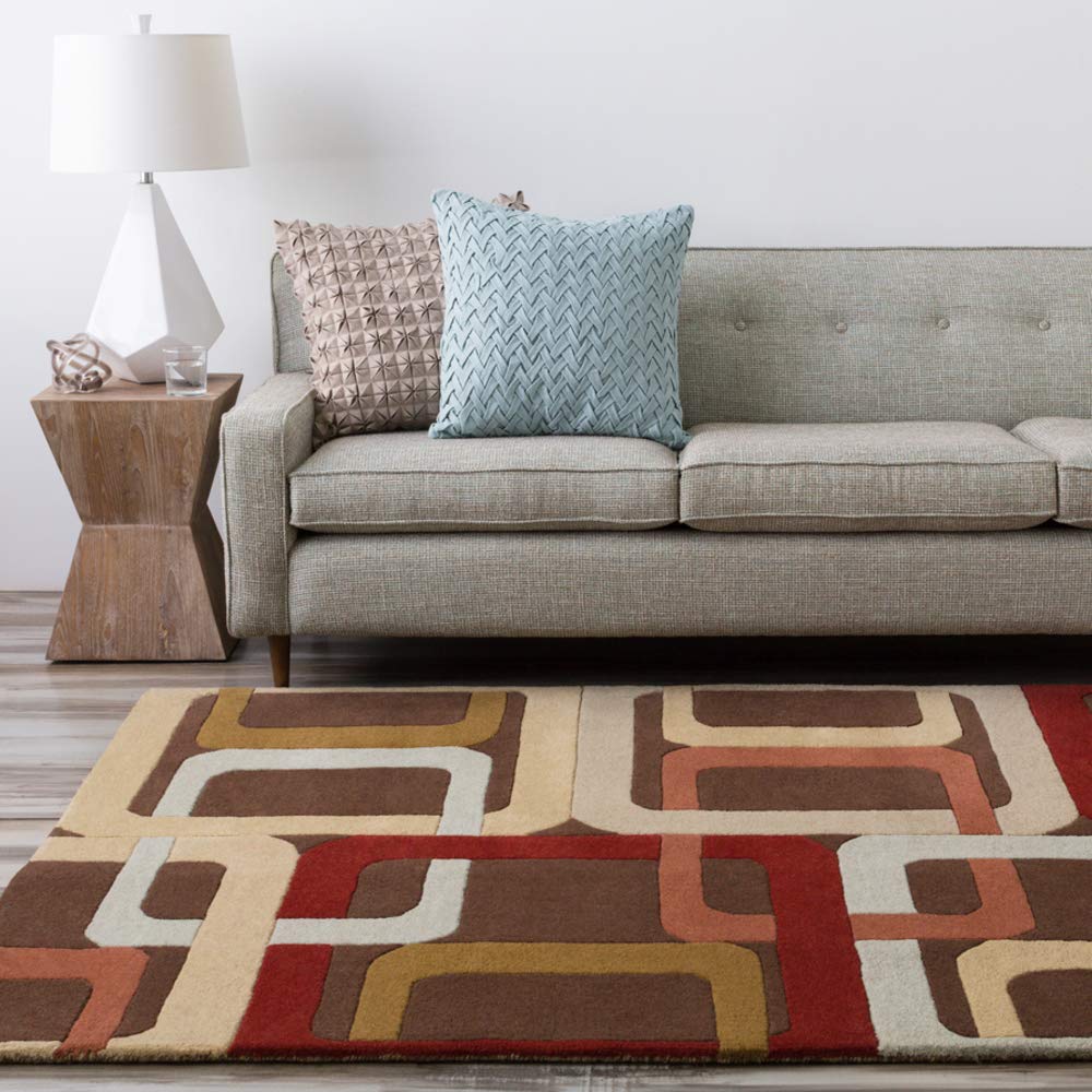 Contemporary Hand-Tufted 100% Wool Dark Chocolate 8' Square Geometric Area Rug - Surya Forum FM-7106 - Perfect for Living Room, Bedroom & Office Decor