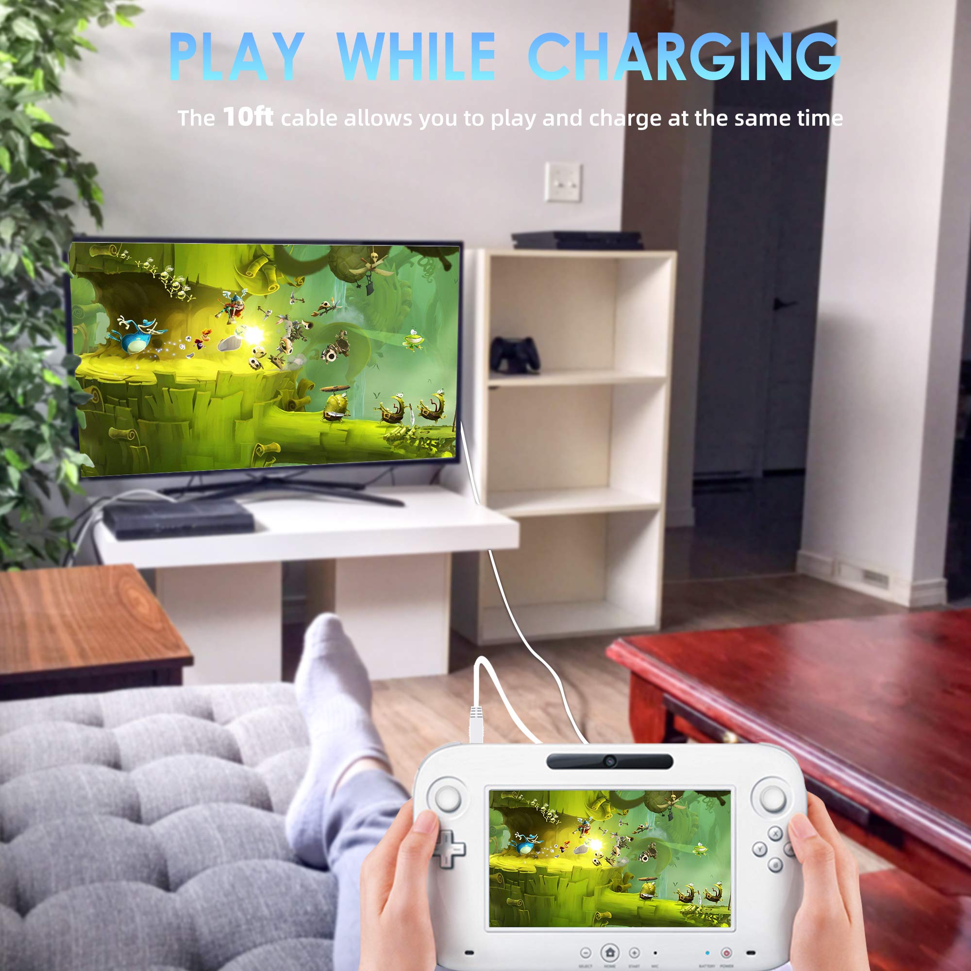 2-Pack 10FT Wii U Gamepad Charger Cable & AC Power Adapter - Fast Charging Cord for Nintendo Wii U Gamepad Remote Controller - Perfect for Gaming Sessions & Home Entertainment Setup