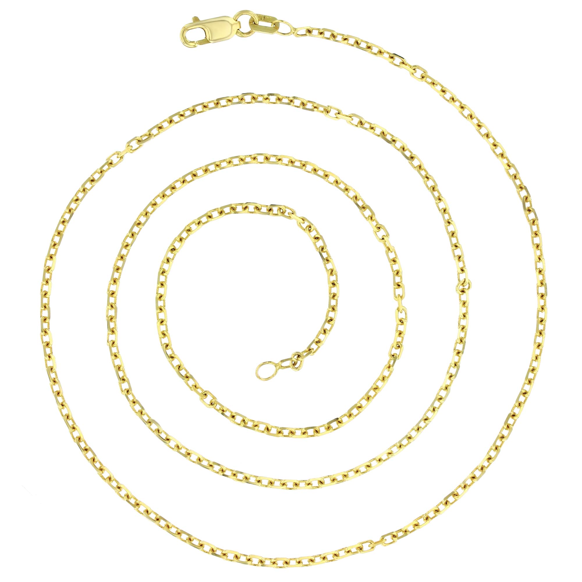 14K Solid Yellow Gold Diamond Cut Cable Chain Necklace 1mm-2.20mm with Lobster Clasp | Italian Style Gold Chain for Men & Women | Perfect for Layering, Gift Giving & Everyday Wear