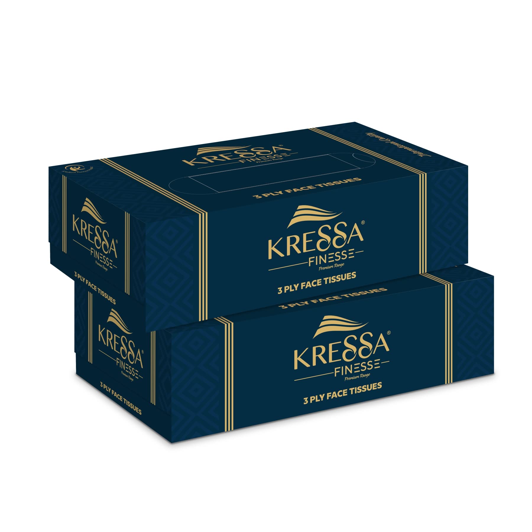 Kressa 3-Ply Facial Tissues Box - 100% Natural Virgin Pulp, 80 Sheets Per Box (Pack of 2, 160 Total) - Soft & Strong for Home, Office & Travel Use