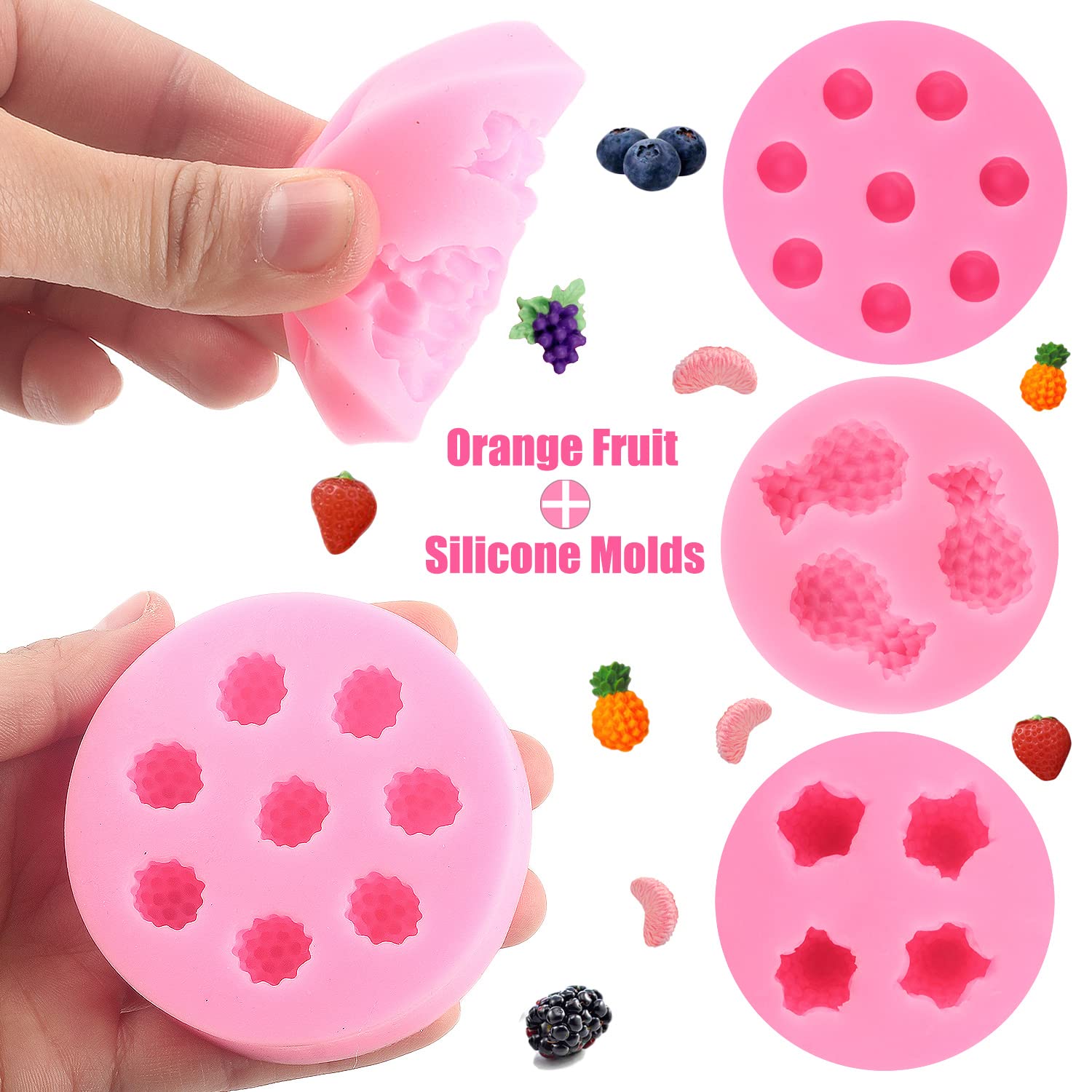 Premium Silicone Fruit-Shaped Jelly Molds Set of 6 - Strawberry, Orange, Pineapple, Mulberry, Blueberry & Grape for Cake Decorating, Cupcake Toppers, Chocolate & Candy Making - Perfect for Birthday Parties, Baking DIY and Home Kitchen Use