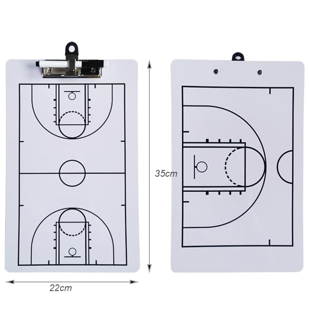 Basketball Coach Clipboard - Double-Sided Dry Erase Whiteboard with Marker Pen | Basketball Coaching Clipboard for Play Diagrams & Game Strategies | Perfect for Coaches, Trainers & Players During Practice & Games