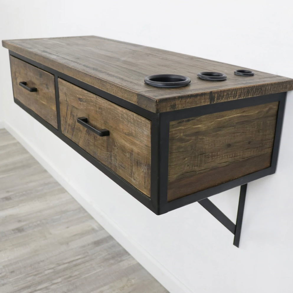 Reclaimed Wood Wall Mounted Station - Rustic Entryway Organizer for Keys, Mail & Essentials | Perfect for Farmhouse, Industrial & Modern Home Decor