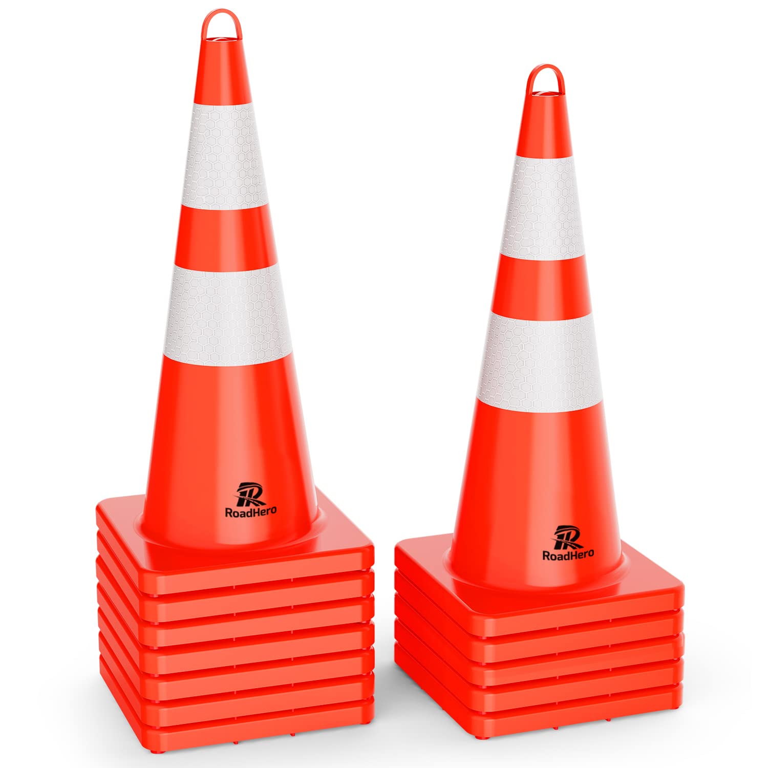 RoadHero 12 Pack 28 Inch Orange Traffic Safety Cones with Reflective Collar - Heavy Duty Parking Lot Cones for Sports Training, Driving Practice, Construction Zones & Road Safety | Perfect for Events, School Activities & Emergency Situations