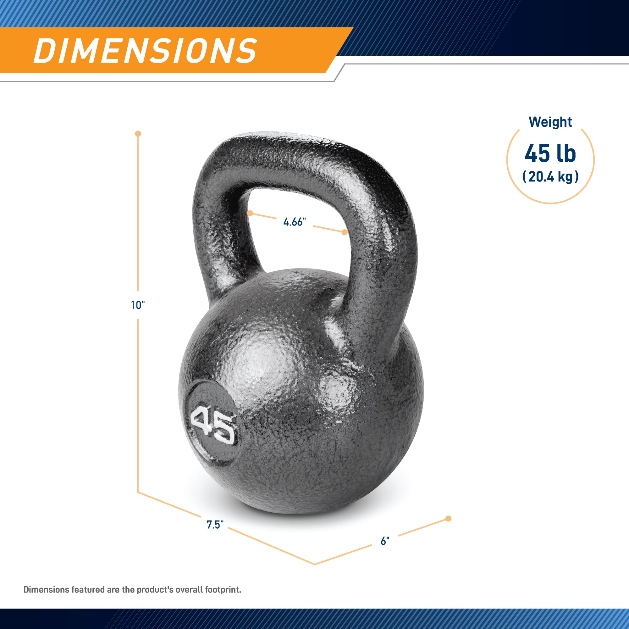 45lb Hammertone Kettlebell - Heavy Duty Cast Iron Kettle Bell for Strength Training, CrossFit, and Home Gym Workouts | Perfect for Weightlifting, HIIT, and Functional Fitness Exercises