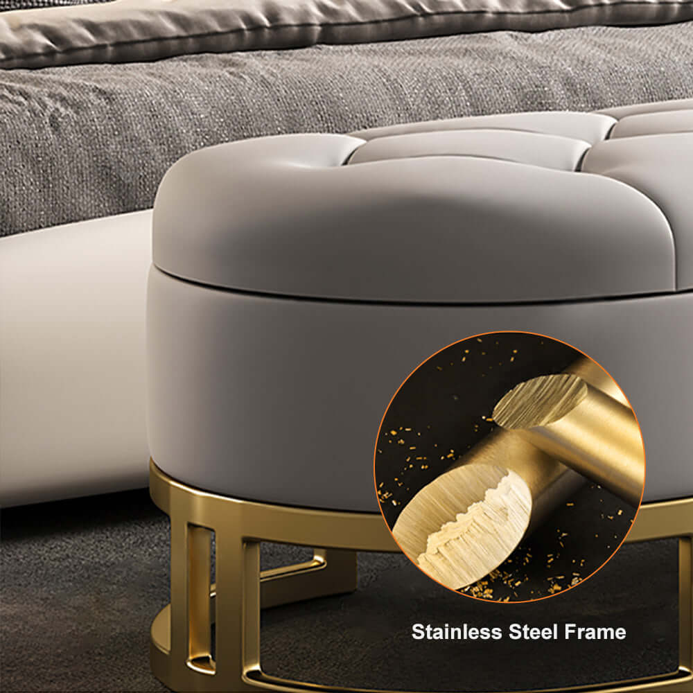 Modern Beige Tufted Leather Upholstery Storage Bench with 2 Drawers - Stylish Bedroom Seating & Organization Solution for Small Spaces, Entryway or Foot of Bed