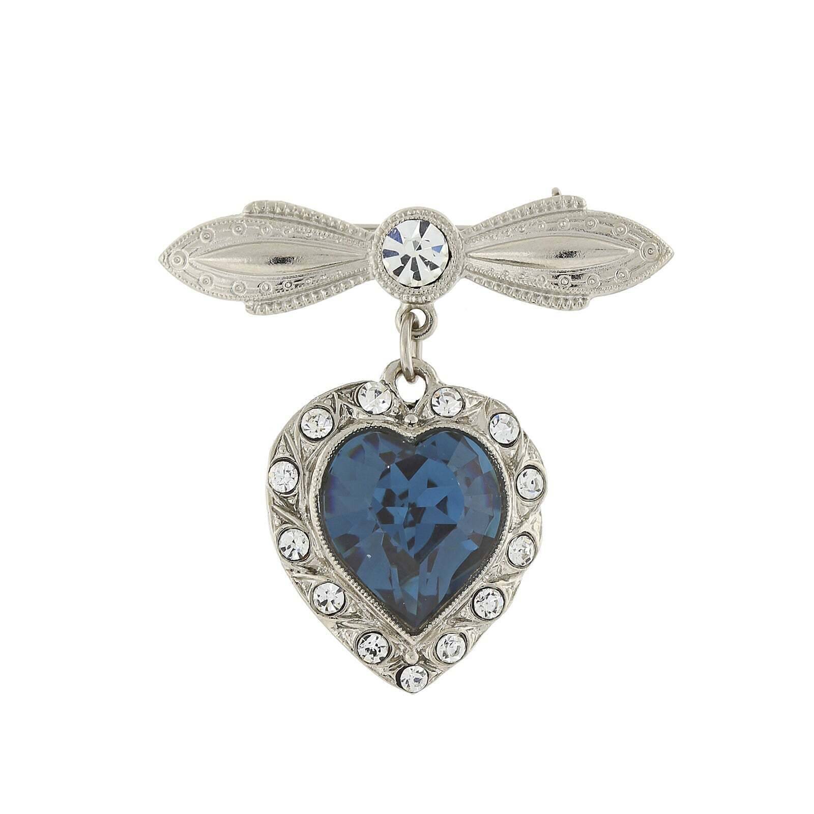 1928 Jewelry Blue Austrian Crystal Heart Pin Brooch - Elegant Vintage Accessory for Women, Perfect for Weddings, Parties & Special Occasions