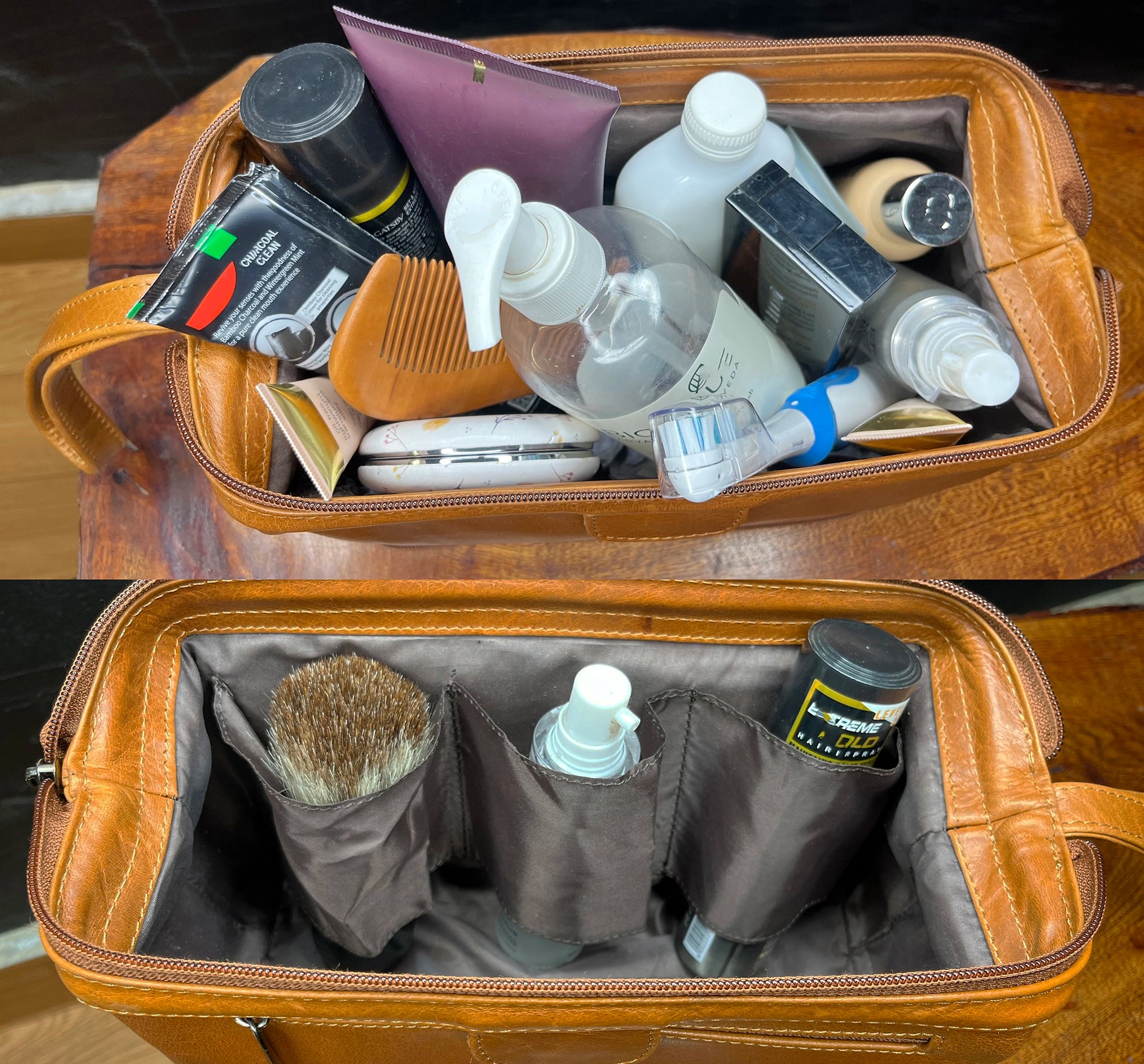 Premium Megan Leather Travel Toiletry Bag for Women & Men - Waterproof Cosmetic Organizer (Cognac Brown) - Perfect for Vacation, Business Trips & Gym Essentials Storage