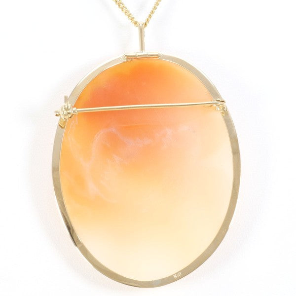 18K Yellow Gold Shell Cameo 2-Way Convertible Necklace & Brooch - Vintage Jewelry for Women, Elegant Gift for Mother's Day, Anniversary & Special Occasions