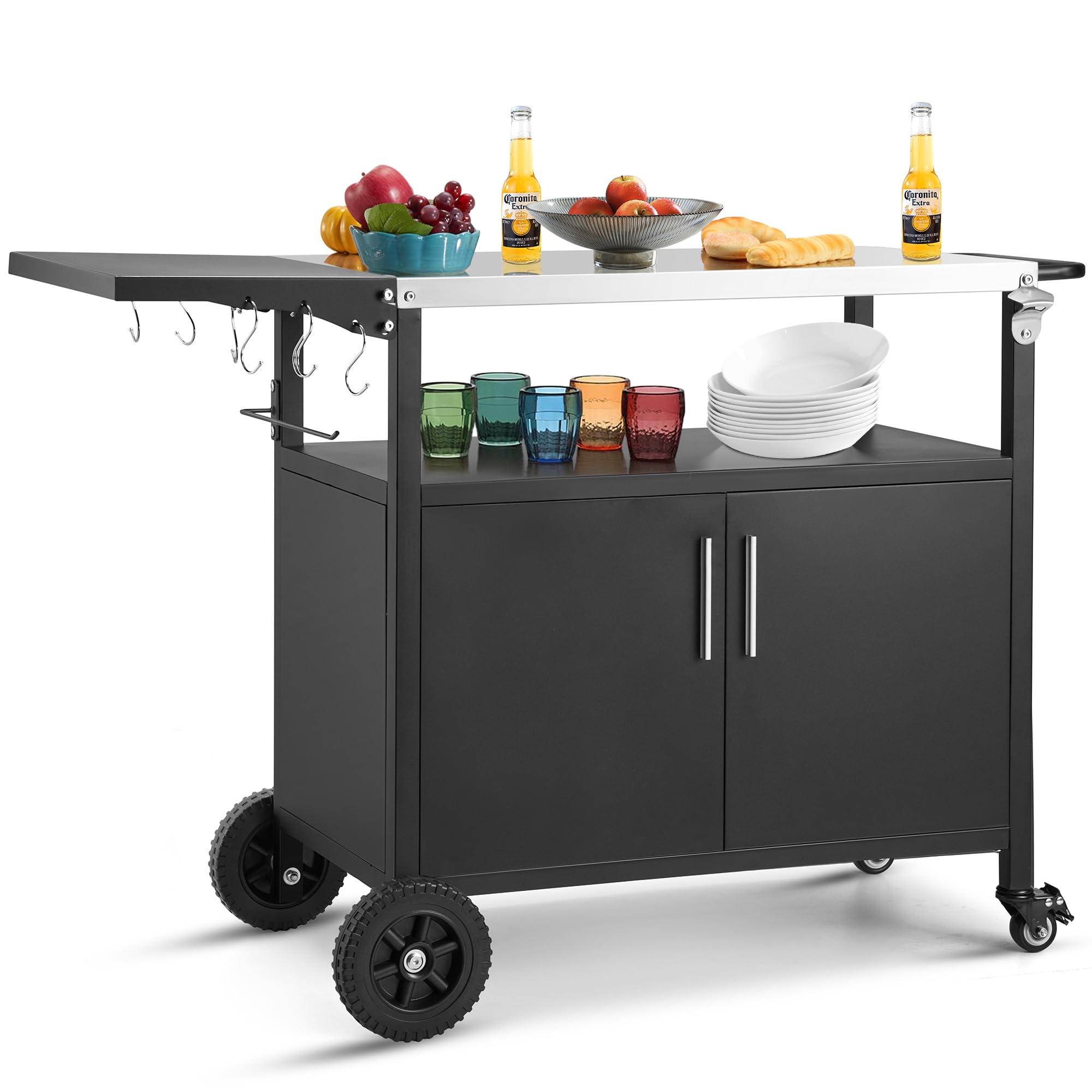 **Outdoor Grill Cart with Storage & Wheels - Portable BBQ Kitchen Island, Pizza Oven Table & Food Prep Station for Patio, Backyard, Garden, and Camping**