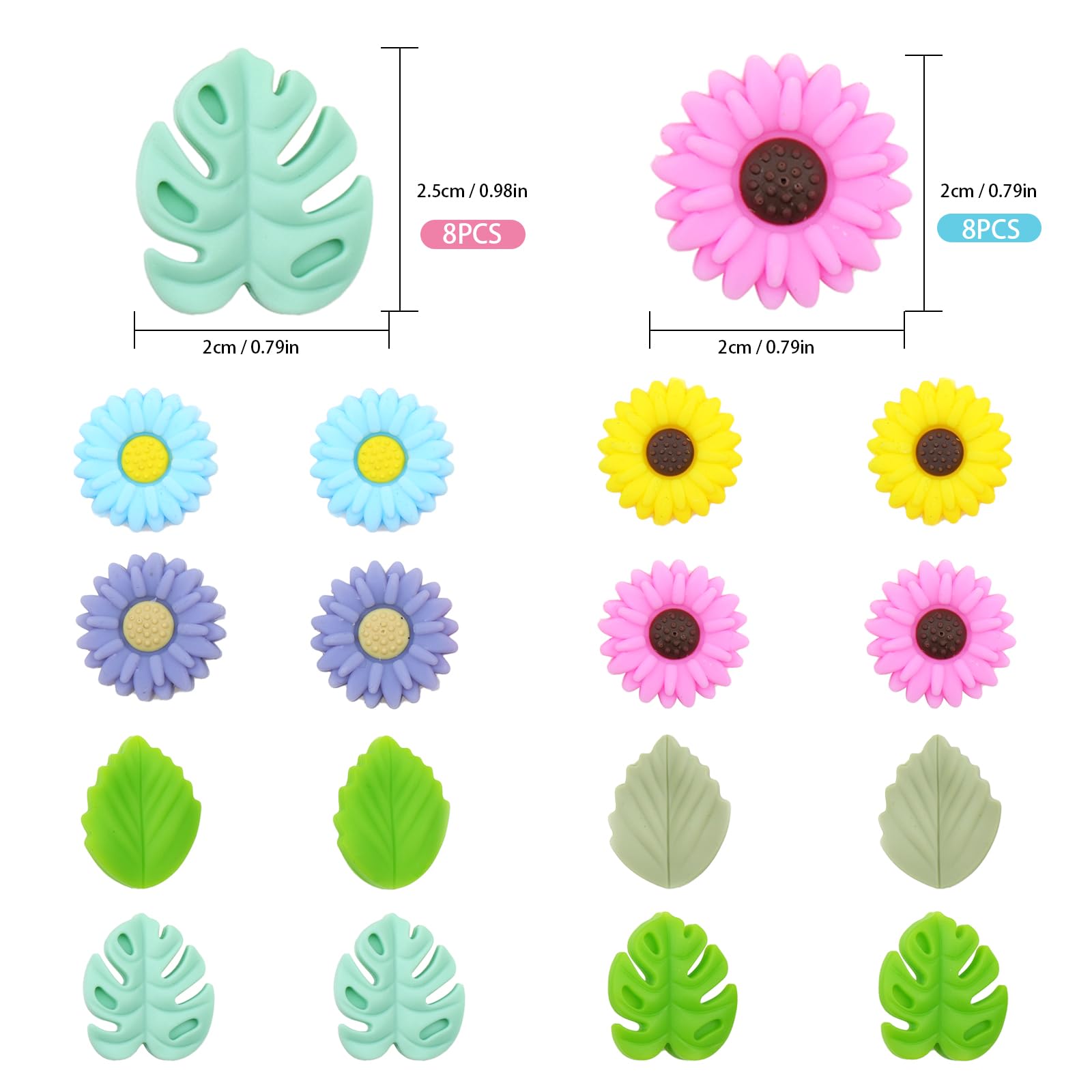 16 Pcs Knitting Needle Stoppers - Cute Leaf Daisy Sunflower Silicone Stoppers & Needle Minders for Knitting & Crochet | DIY Handmade Craft Supplies | Perfect for Yarn Projects, Needle Protection & Organizing Knitting Tools