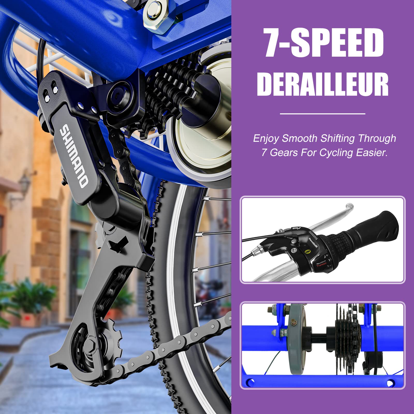 DoCred 7-Speed Folding Adult Tricycle - 20/24/26 Inch 3-Wheel Cruiser Bike with Cargo Basket - Foldable Three-Wheel Bike for Men, Women & Seniors - Perfect for Exercise, Shopping & Outdoor Recreation