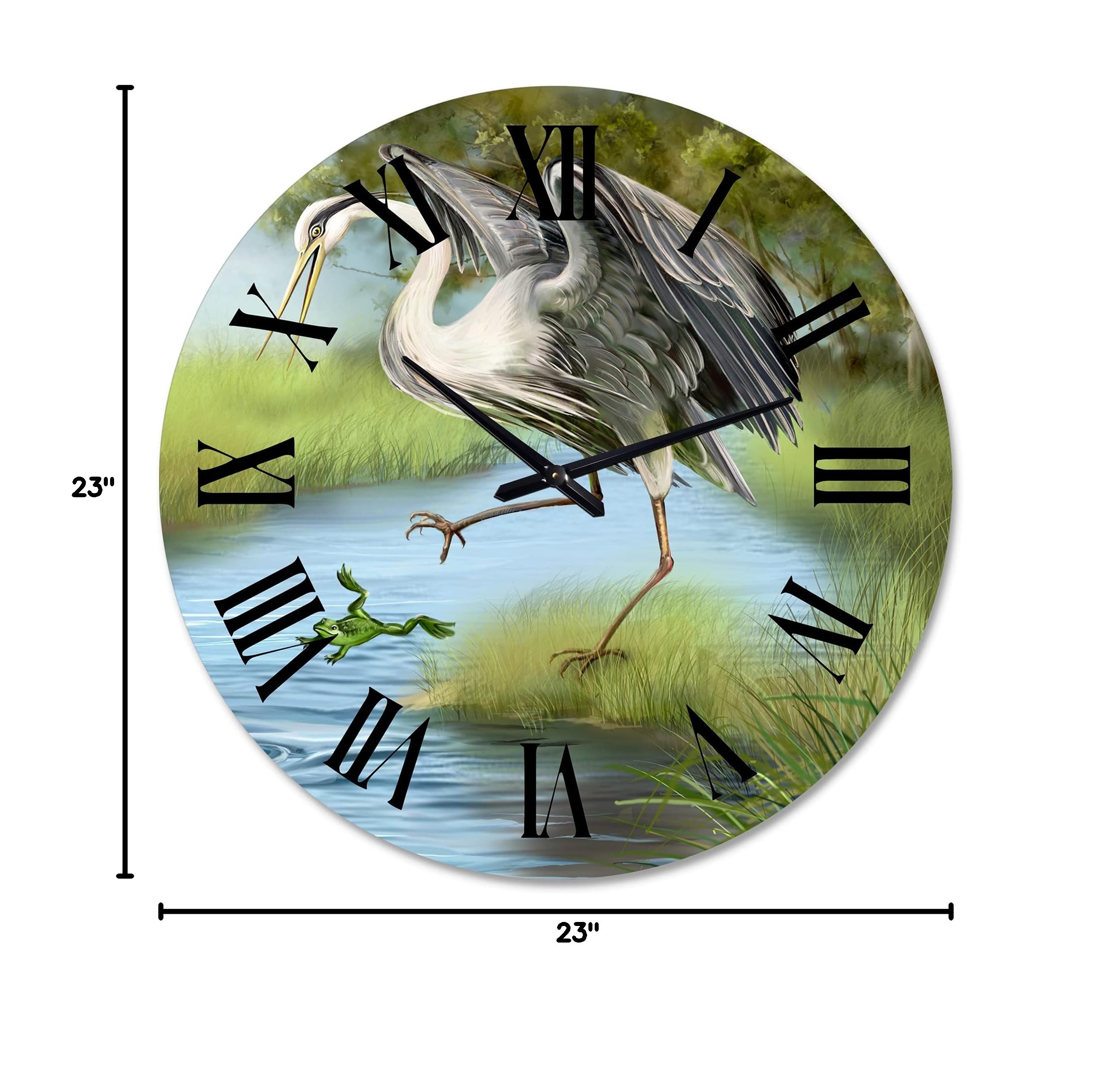 Farmhouse Wall Clock - 'Crane Hunting A Frog in The Water' Large Rustic Animal Wall Clock for Bedroom, Living Room & Kitchen Decor | Perfect for Home, Office & Cabin Décor