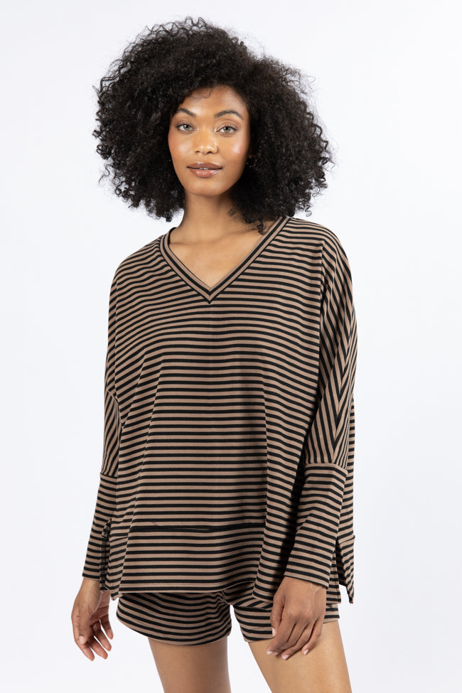 Stylish Mocha and Black Striped Women's Top - Soft & Comfortable Blouse for Casual Wear, Office, or Date Night - Final Sale