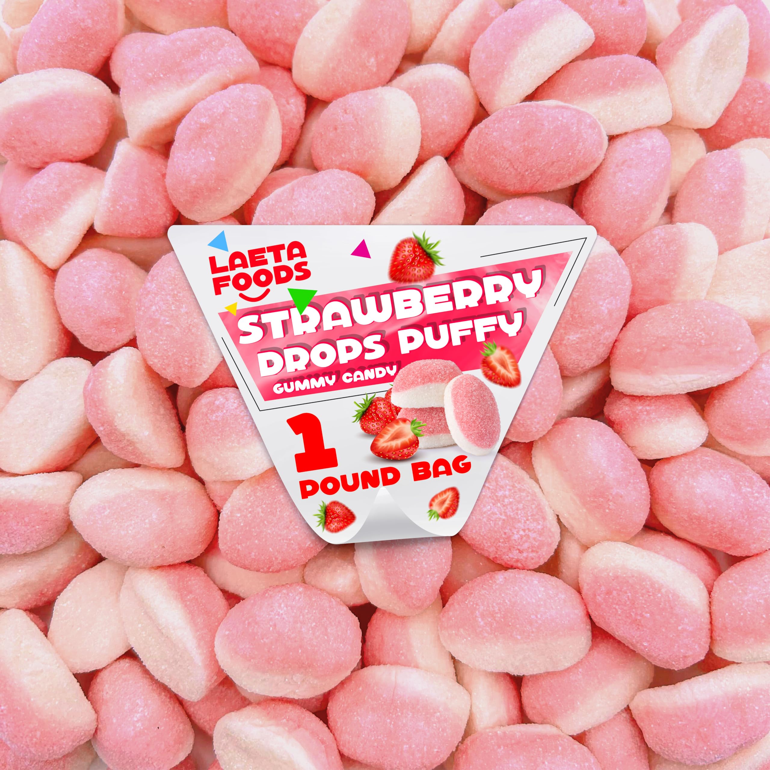 Strawberry Puffy Gummy Candy - 1 Pound Resealable Bag | Soft & Chewy Fruit Snacks for Kids, Party Favors, Movie Night Treats & On-the-Go Snacking