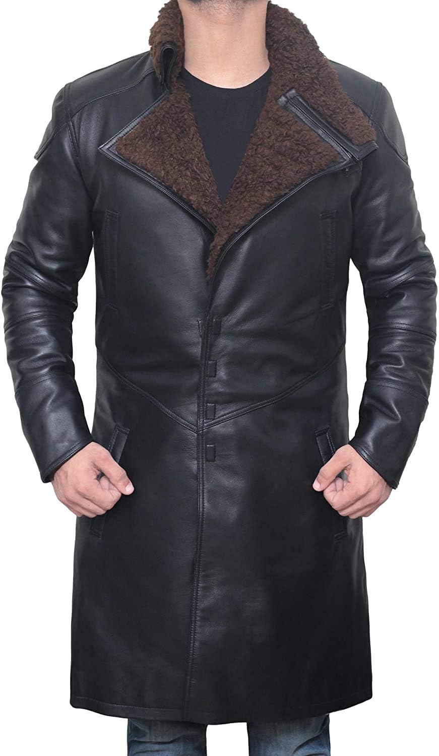 Men's Black Leather Trench Coat with Fur Collar - Premium Winter Outerwear for Formal & Casual Wear | Perfect for Business, Dating & Cold Weather Protection
