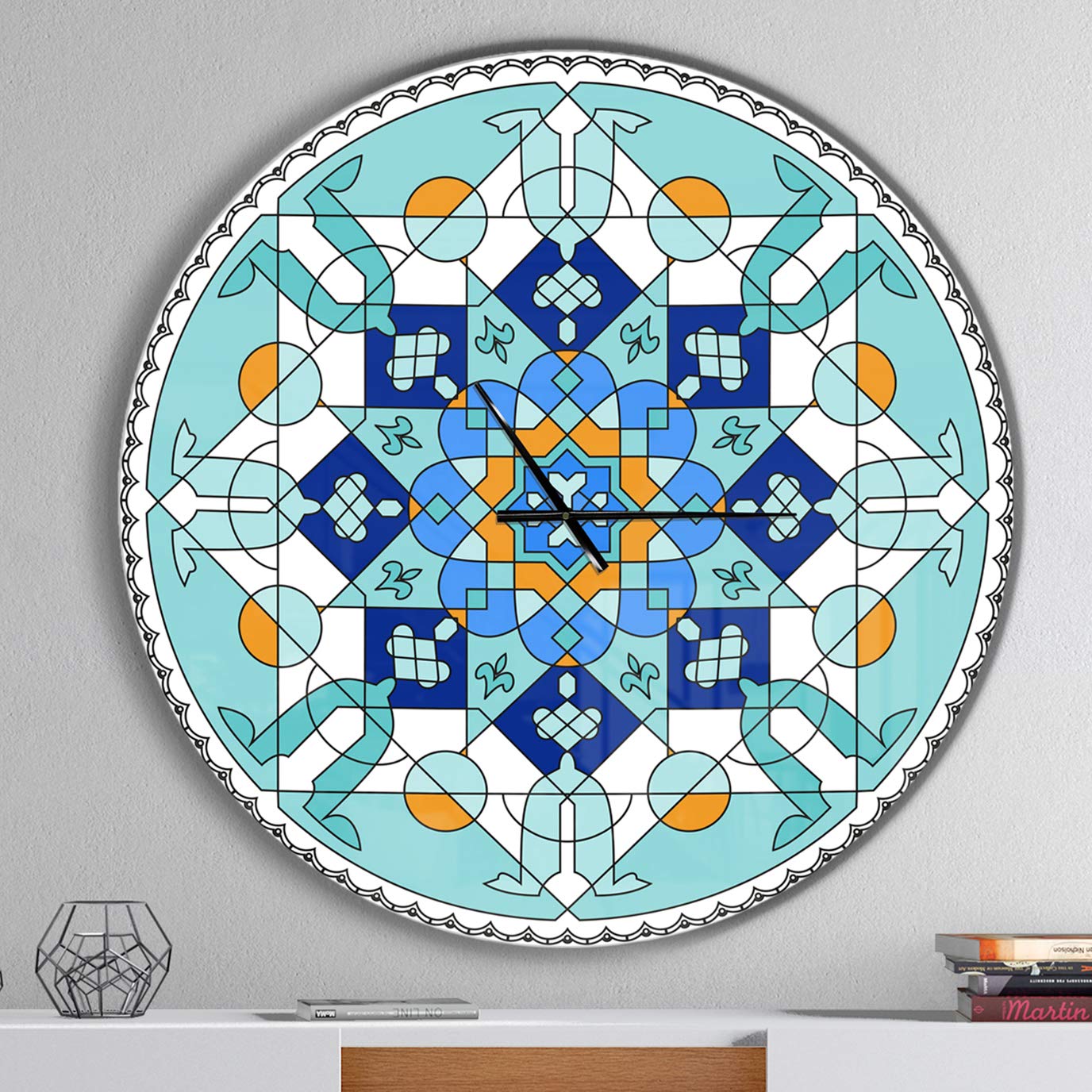 DesignQ 'Gorgeous Blue Moroccan Tile' Modern Wall Clock - Stylish Home Decor for Bedroom, Bathroom, Office & Living Room | Perfect for Boho, Farmhouse & Mediterranean Interior Design