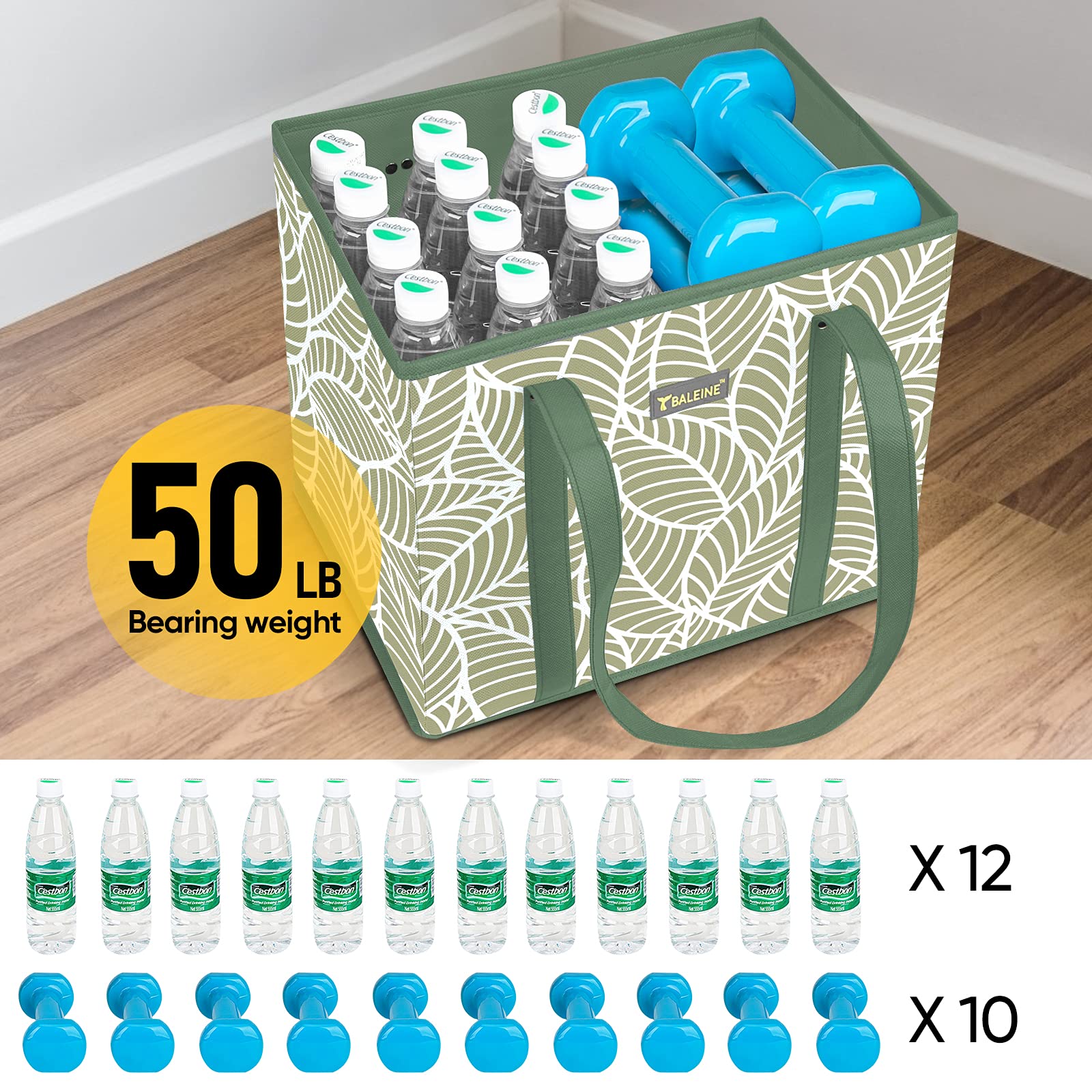 BALEINE 3-Pack Reusable Grocery Bags - Foldable Shopping Tote with Reinforced Bottom & Handles for Supermarket, Farmers Market & Travel (Antique Foliage Design) | Eco-Friendly & Durable for Daily Shopping & Errands