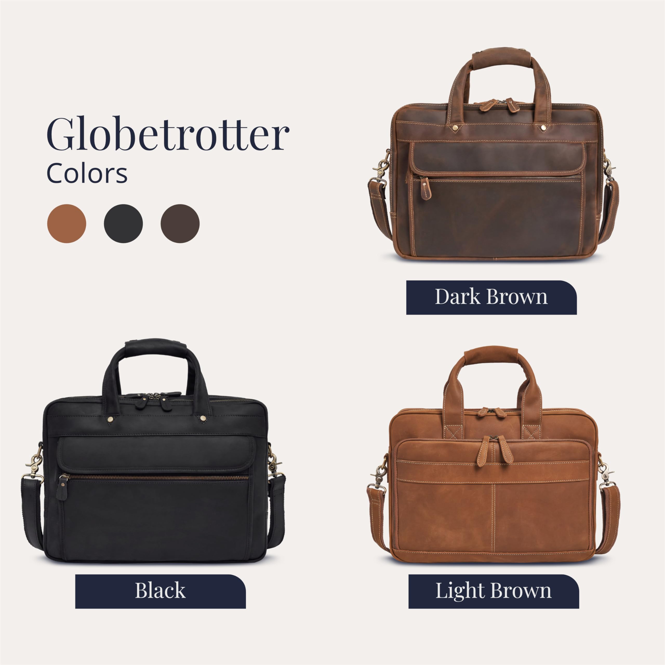 Premium Full-Grain Leather Briefcase for Men - Professional Laptop Bag with Leather Computer Compartment - Perfect for Business Travel & Office Work