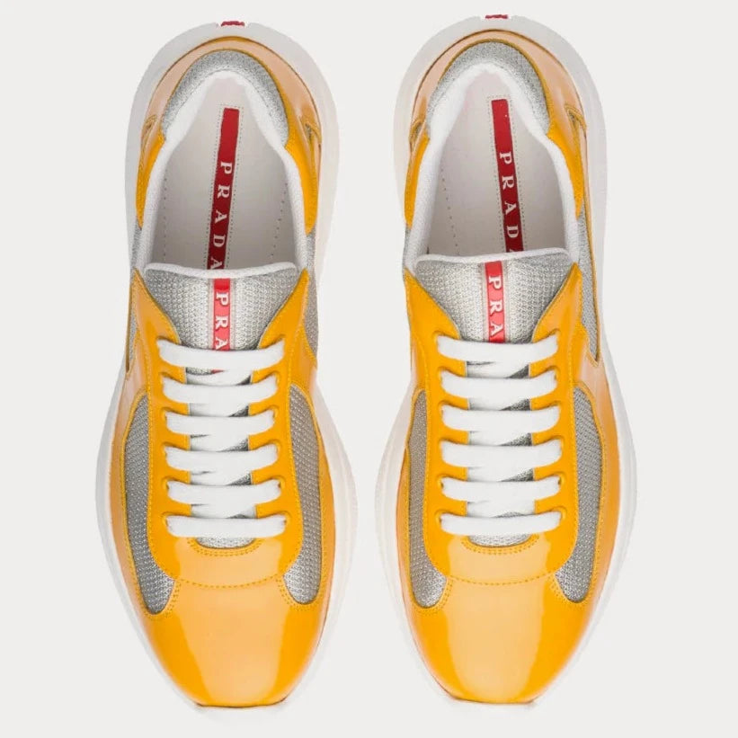 Prada Gold Patent Leather Americas Cup Sneakers - Luxury Fashion Sneakers for Men & Women - Perfect for Casual Wear, Street Style & High-End Fashion Outfits