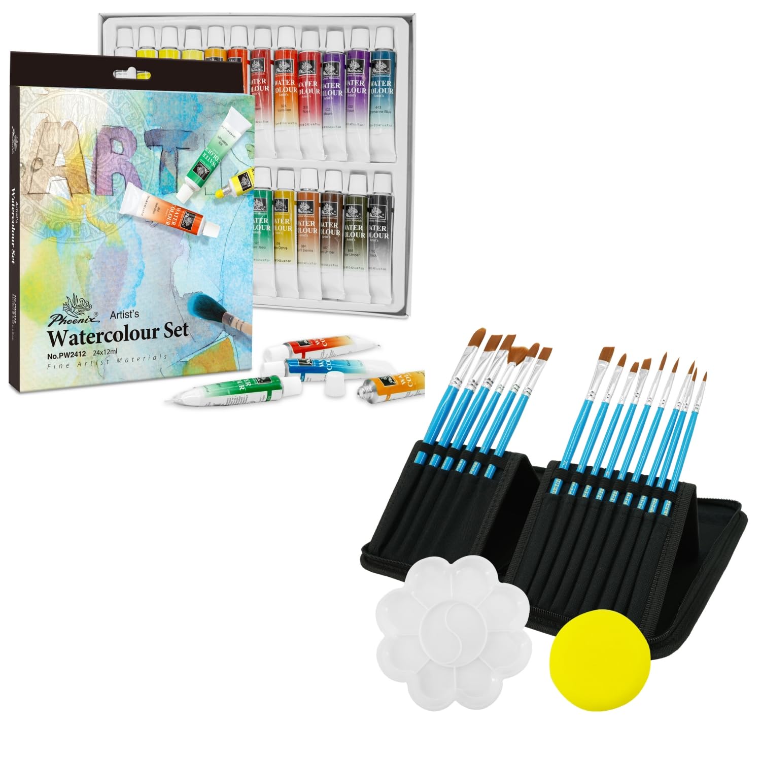 24 Colors Watercolor Paint Set with 5 Premium Brushes - Professional Watercolor Painting Kit for Artists, Beginners & Students - Perfect for Sketching, DIY Projects & Art Classes