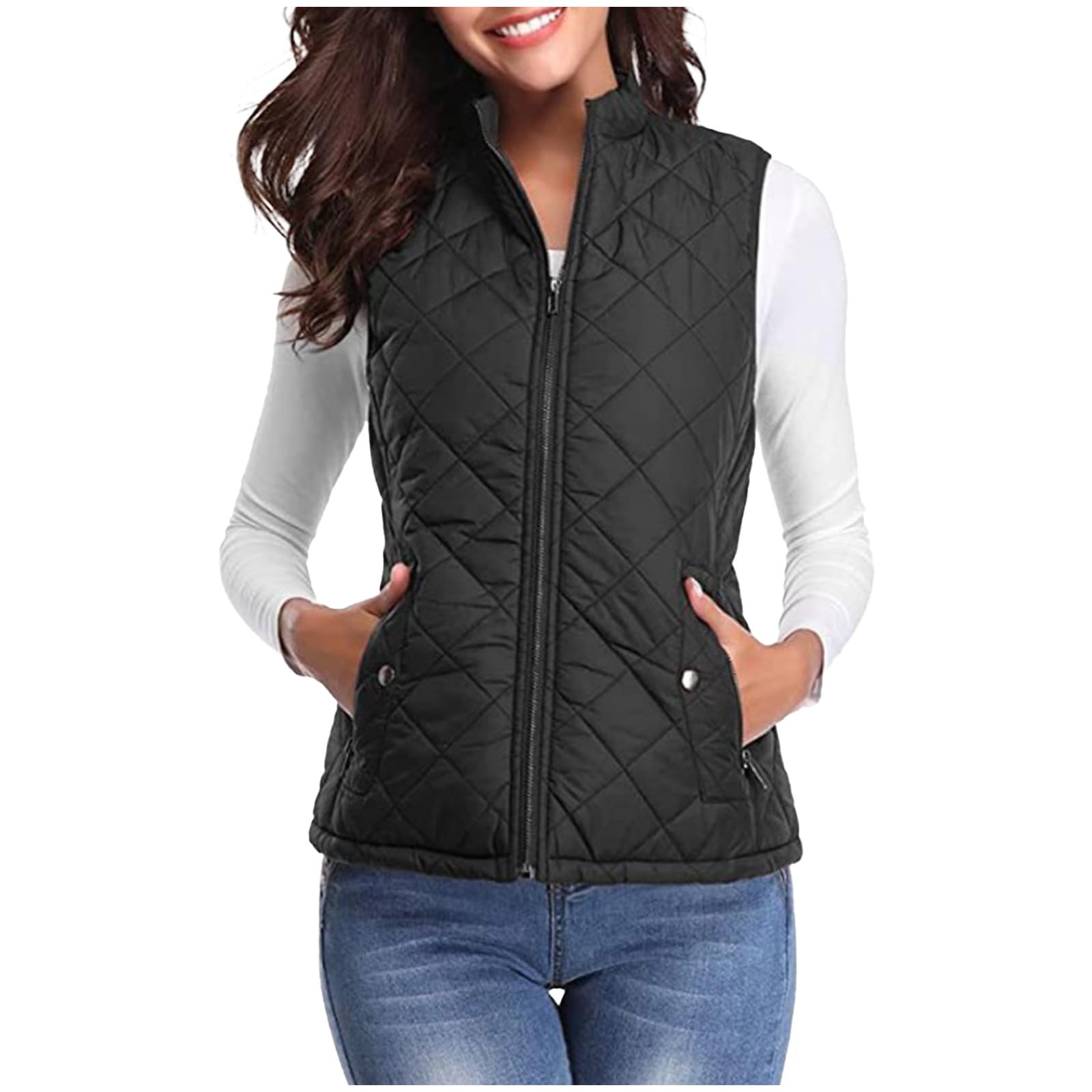 Women's Lightweight Quilted Gilet Vest with Zip Pockets - Slim Fit Stand Collar Waistcoat | Winter Warm Down Jacket for Outdoor Activities, Layering & Casual Wear