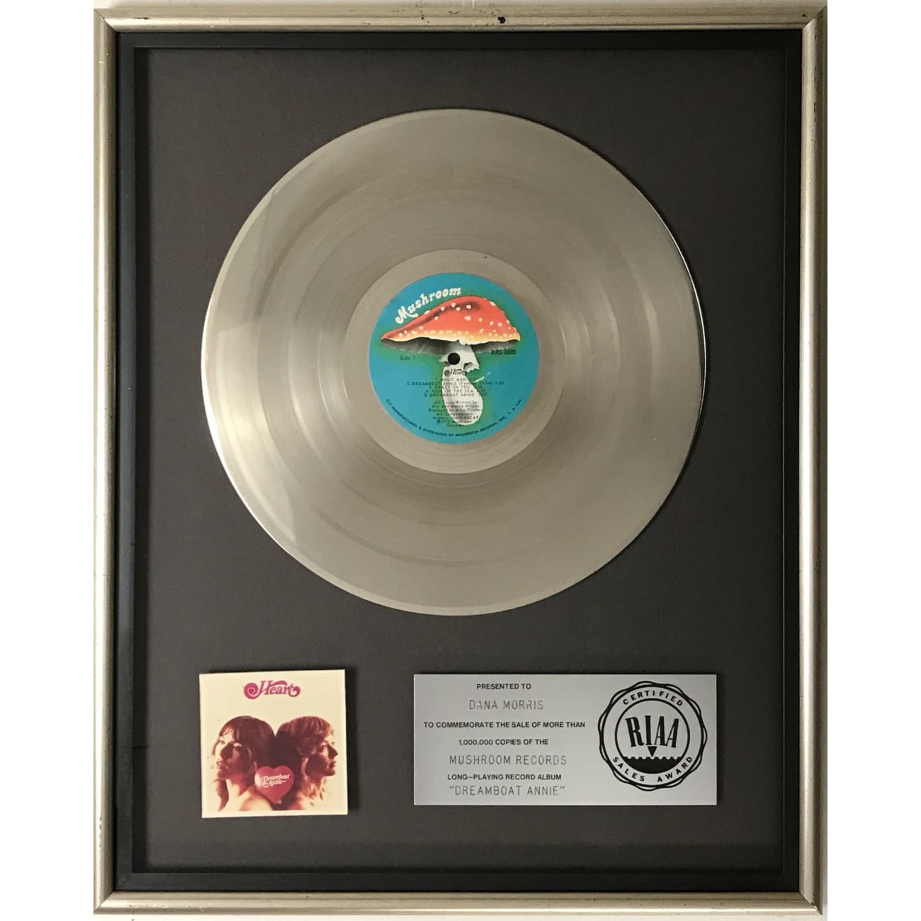 Heart Dreamboat Annie RIAA Platinum Album Award - Vintage Music Collectible for Fans & Display - Perfect for Home Decor, Music Rooms & Gift Giving