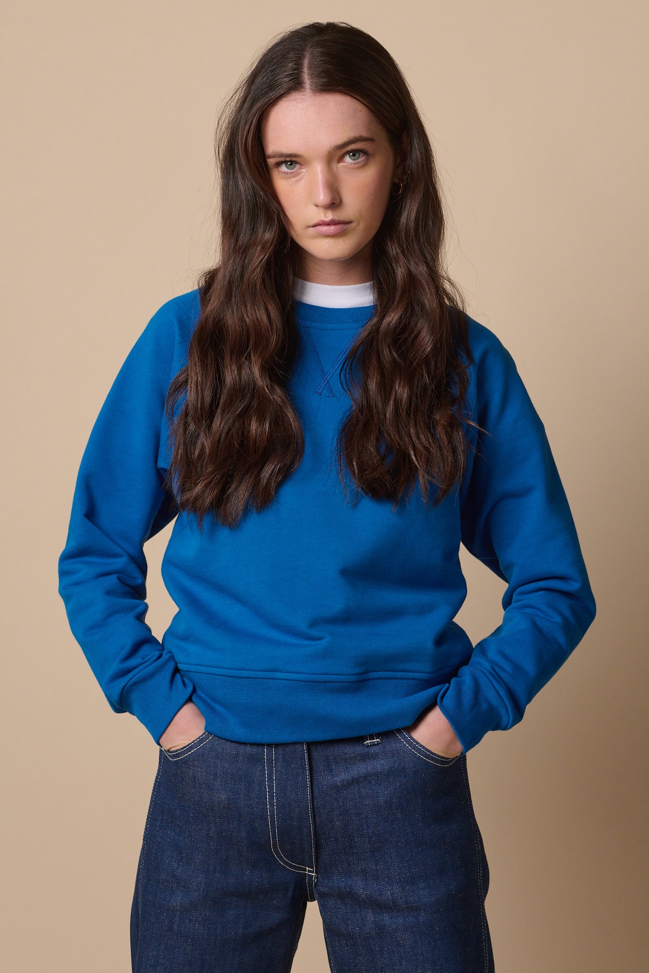 Women's Cobalt Blue Raglan Sweatshirt - Soft Long Sleeve Pullover for Casual Wear, Lounge & Everyday Comfort