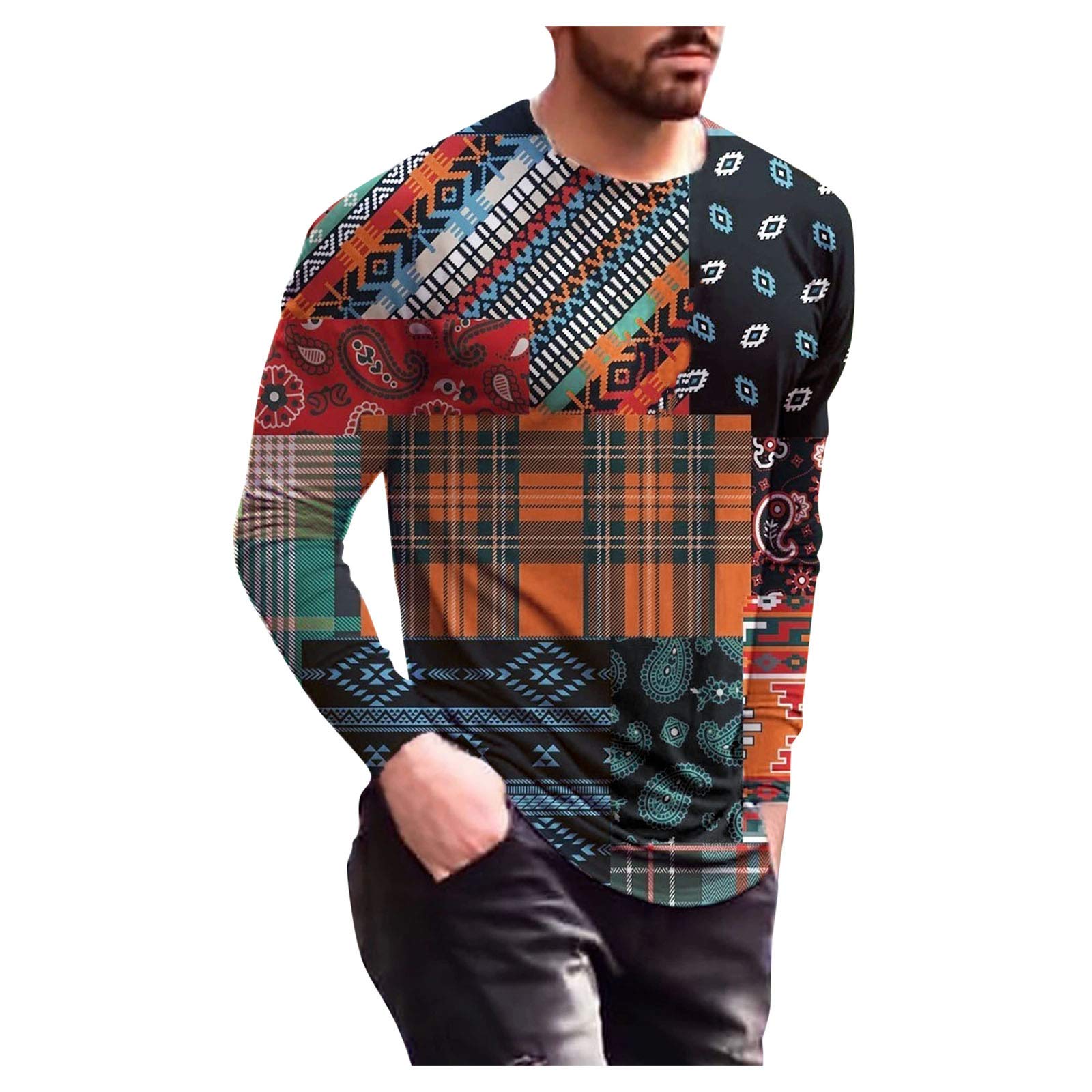 Vintage Printed Long Sleeve T-Shirts for Men - Slim Fit Crewneck Casual Sweatshirt & Athletic Tee | Spring Fashion, Gym Workout & Everyday Wear
