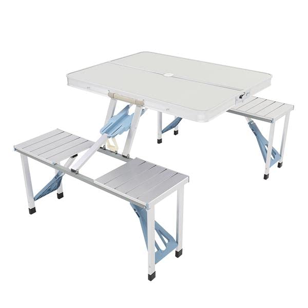 Aeiniwer 4-Seat Portable Aluminum Folding Picnic Table with Umbrella Hole - Lightweight Camping & Outdoor Dining Table (53.15