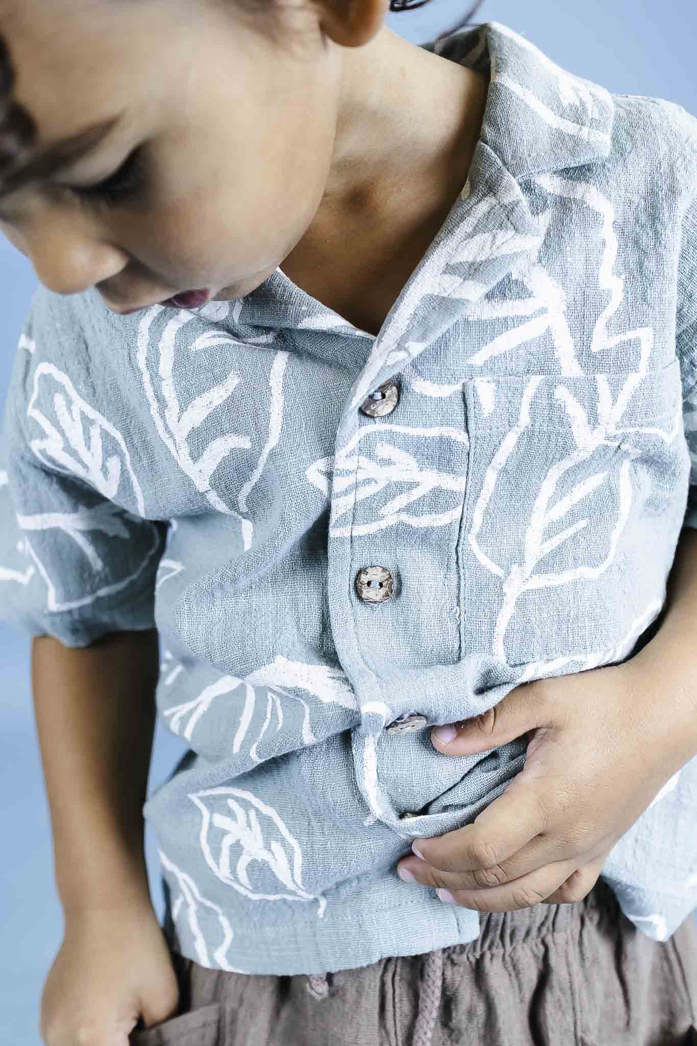 Green Leaf Collared Shirt for Toddler Boys | Soft Cotton Button-Down Top for Kids | Perfect for Playdates, School & Family Photos