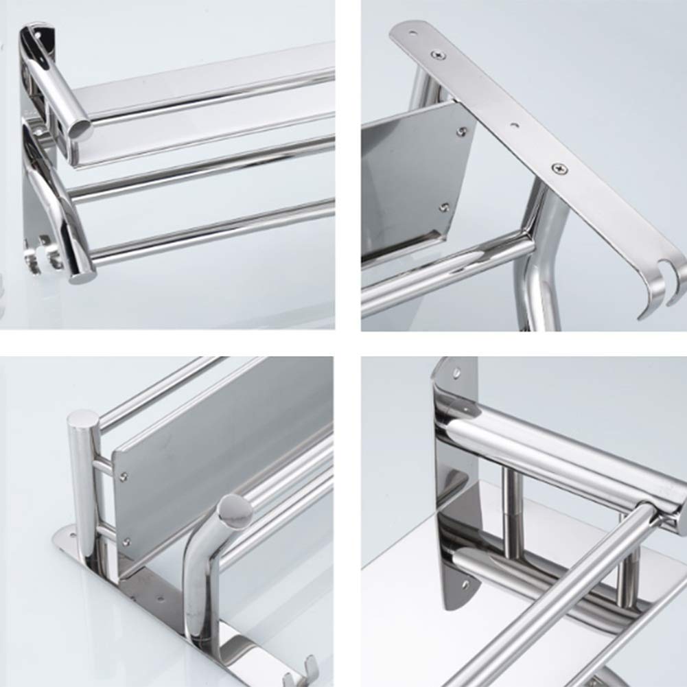 Stainless Steel Wall Mounted Bathroom Shelf Organizer - No Drilling Required, 60x14x23cm - Perfect for Shower, Kitchen & Bathroom Storage (Silver)