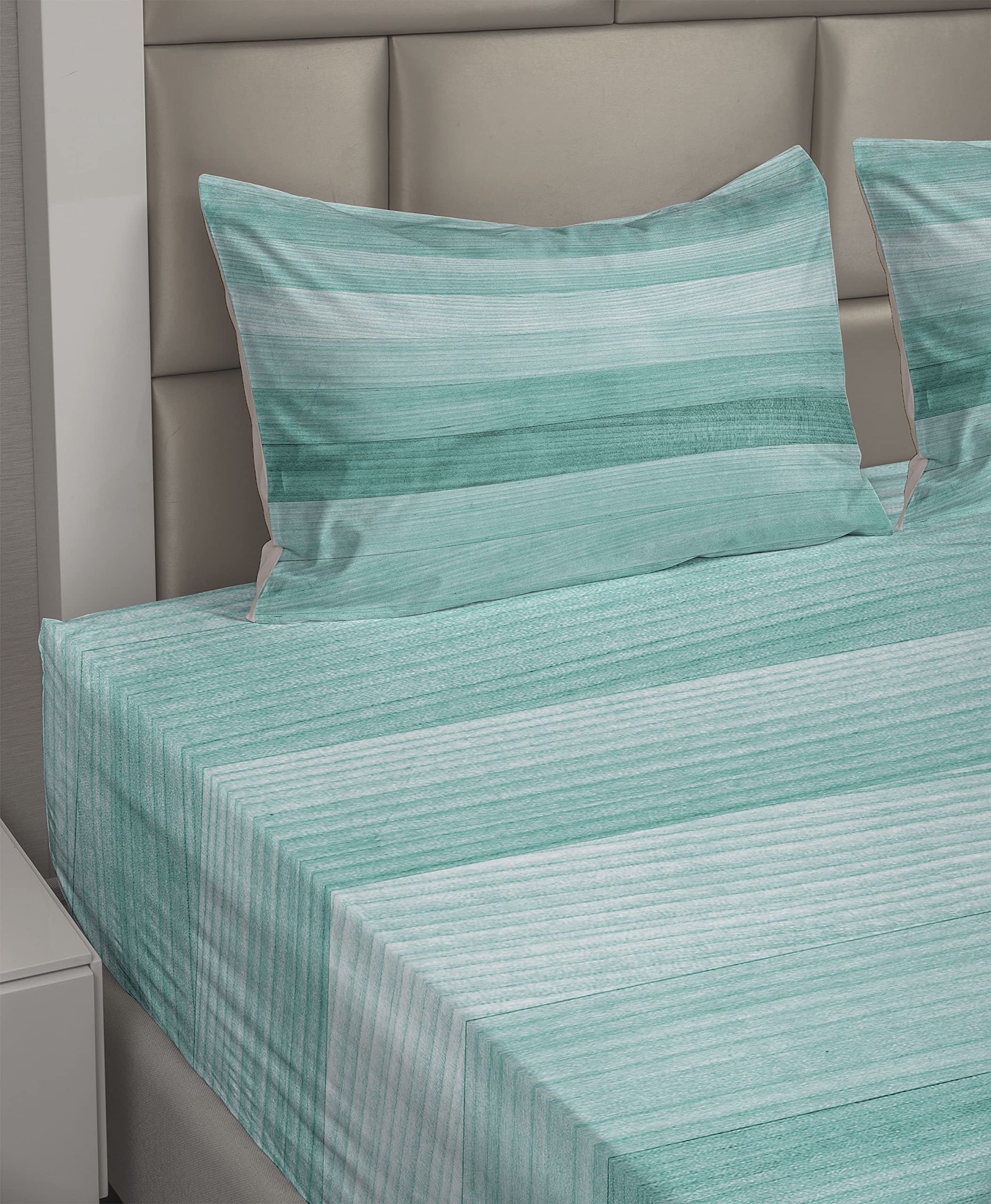 Ambesonne 4-Piece Teal Sheet Set with Painted Wood Board Print - Fitted Sheet, Flat Sheet & 2 Pillowcases - Turquoise Bedding for Easter, Holidays & Birthday Decor - Perfect for Guest Rooms, Dorms & Cozy Bedroom Makeovers