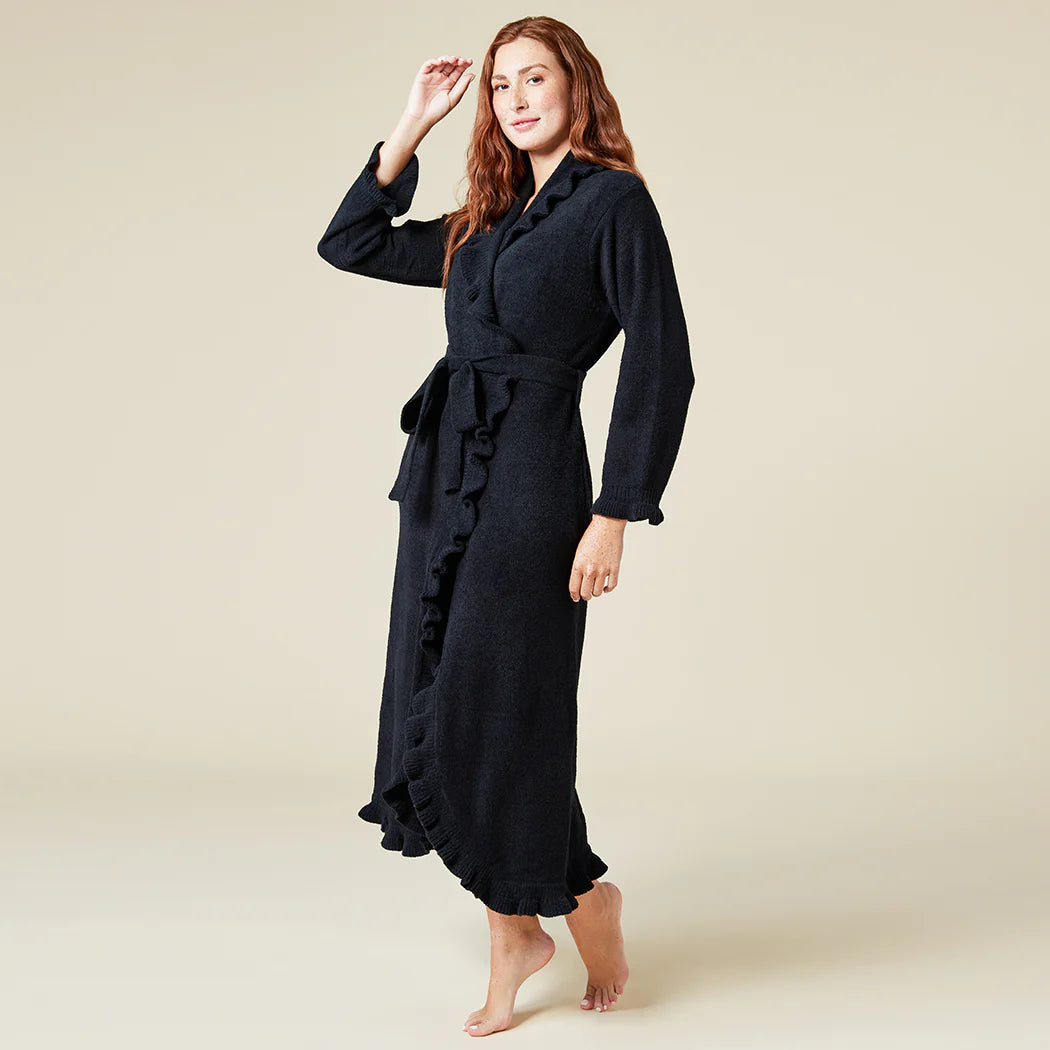 Soft Ruffle Chenille Ankle-Length Robe for Women - Cozy Bathrobe with Pockets, Perfect for Spa, Lounge & Relaxation at Home